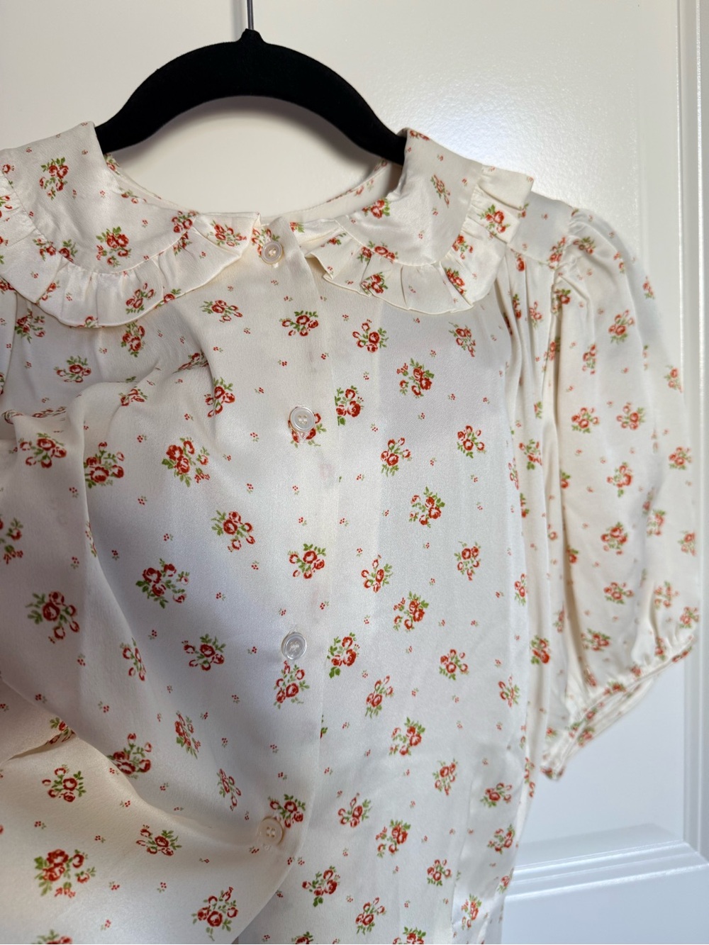 Doen Bel Ruffled Floral Print Silk-Charmeuse Blouse - Picture 2 of 7